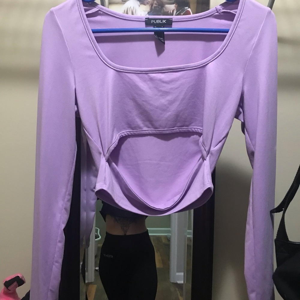 Lilac purple slit front crop top